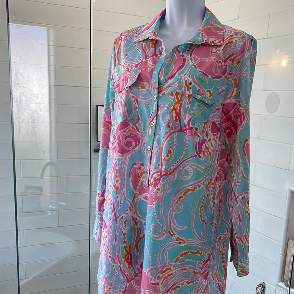 Lilly Pulitzer Vibrant Pink and Blue Top